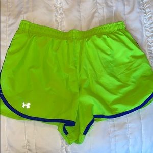Neon Green & Blue Underarmour running shorts